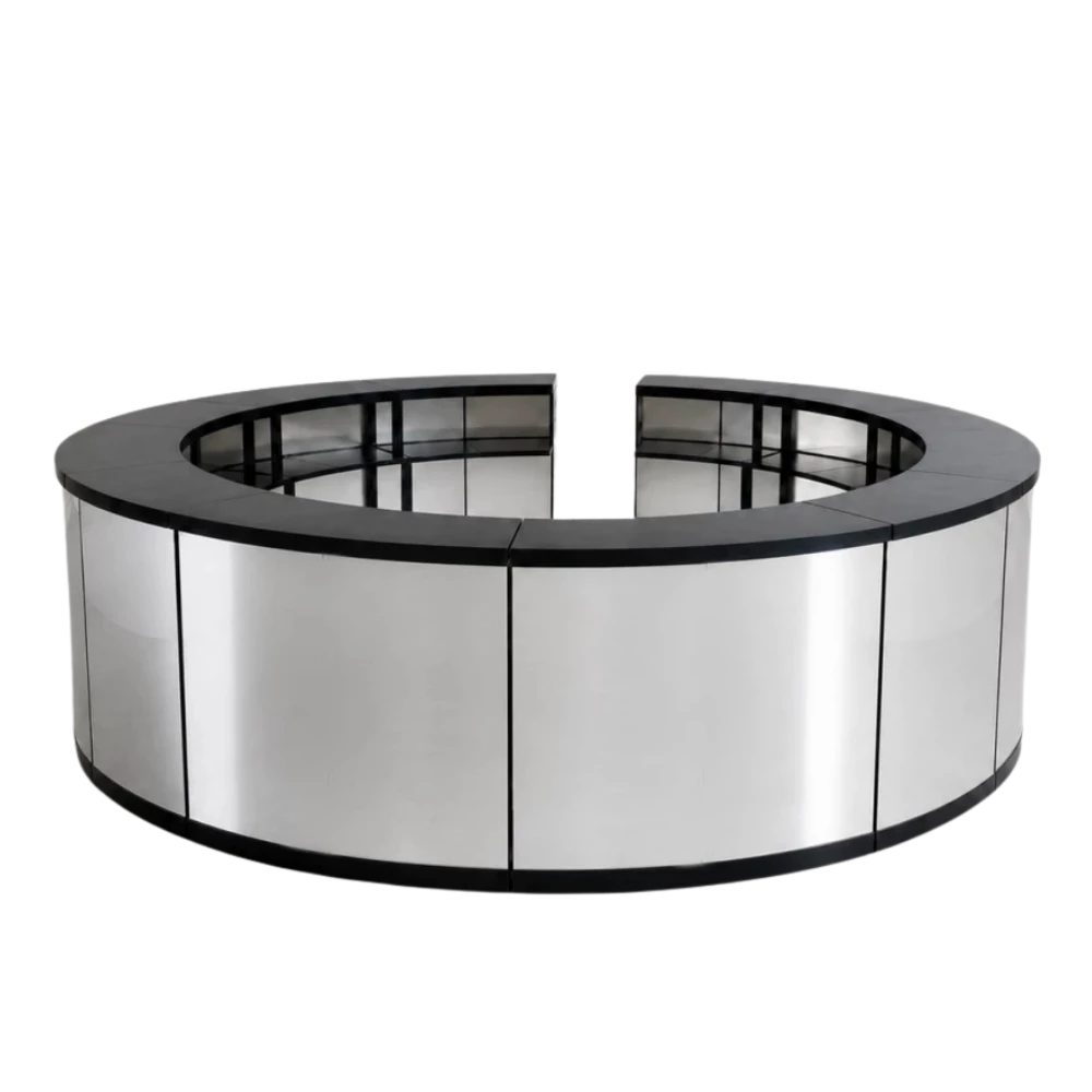 full round silver mirror bar hire