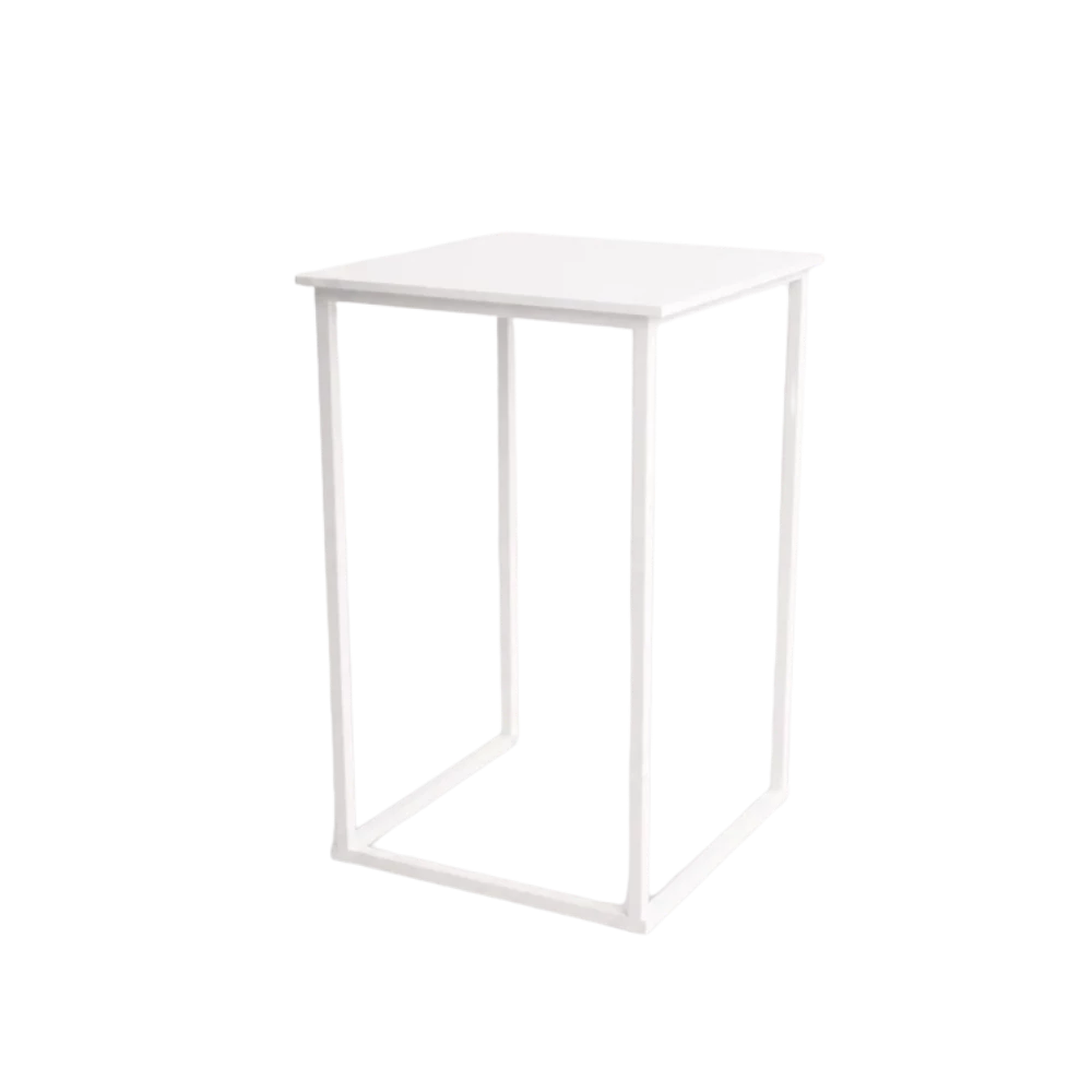 white cubic poseur table hire ff